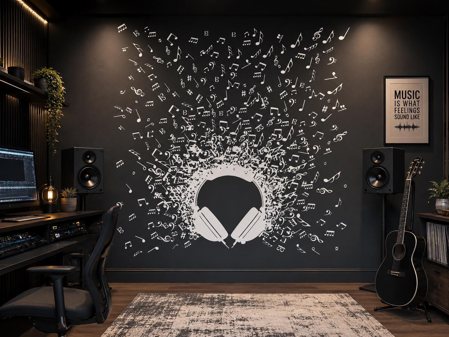 Headphones Music Notes Wall Decal: Vinyl Music Decor 396t - Etsy
