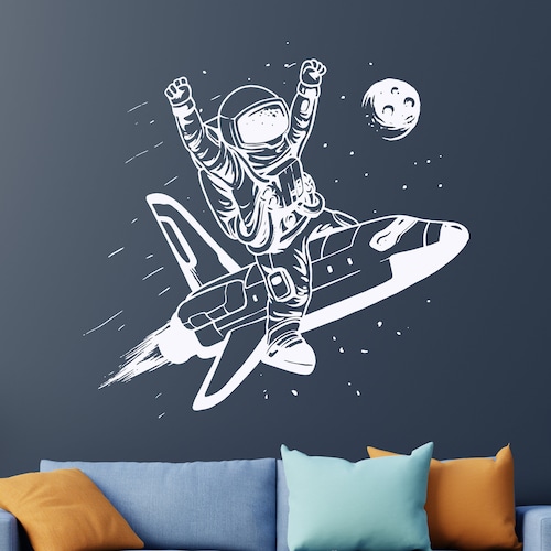 Astronaut Wall Decal Outer Space Wall Decal Custom Name Etsy