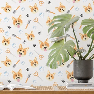 Pet Grooming Wall Graphics Peel and Stick Custom Wallpaper Dog Grooming Self Adhesive Removable Fabric Veterinary Clinic Mural PW407
