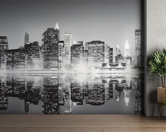 New York City Wallpaper Black and White Peel and Stick Wallpaper New York Wall Mural Self Adhesive Removable Fabric Wallpaper PW189