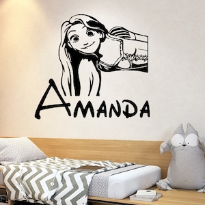 Personalized Name Princess Rapunzel Wall Decal | Rapunzel Wall Decor | Cartoon Wall Sticker | Wall Decor for Girls Bedroom 4162