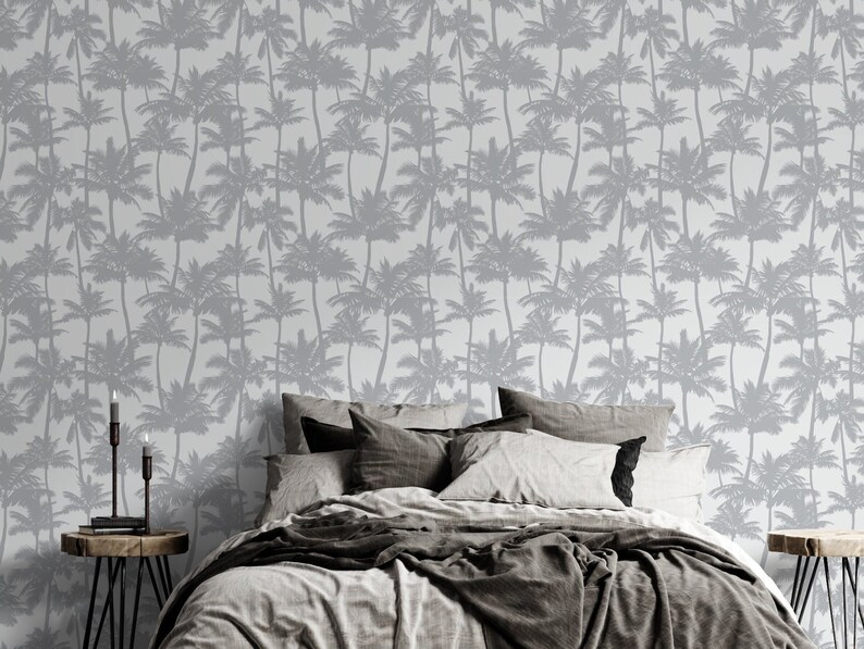 Palm Tree Peel and Stick Wallpaper Gray Self Adhesive - Etsy