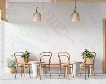 Ice Cream Wall Graphics Peel and Stick Wallpaper Ice Cream Cafe Restaurant zelfklevende verwijderbare stof Restaurant muurschildering PW501