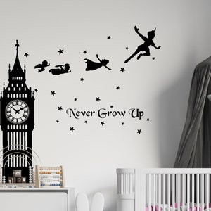 Sticker mural Peter Pan Never Grow Up Citation Sticker mural dessin animé pour enfants Peter Pan Ship