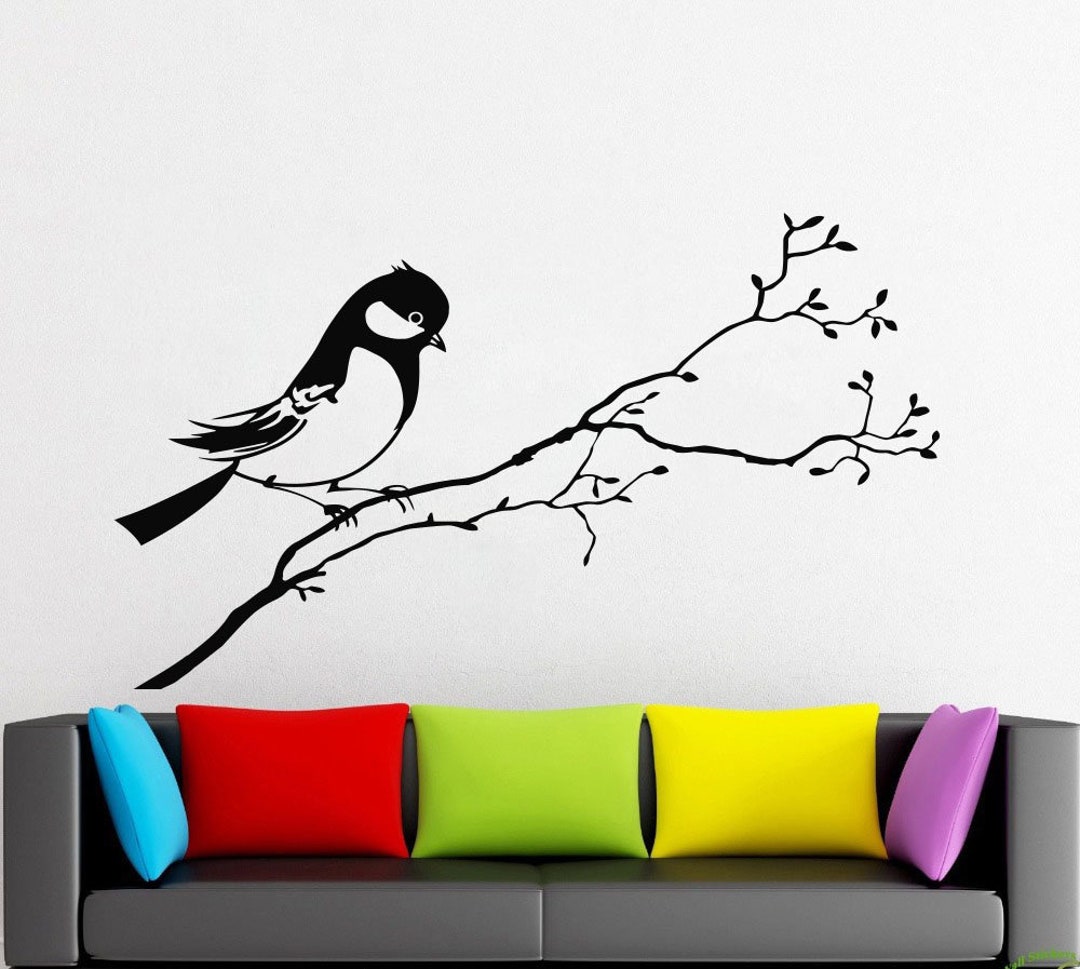 Bird on Branch Wall Decal: Removable Vinyl Sticker 1231 - Etsy