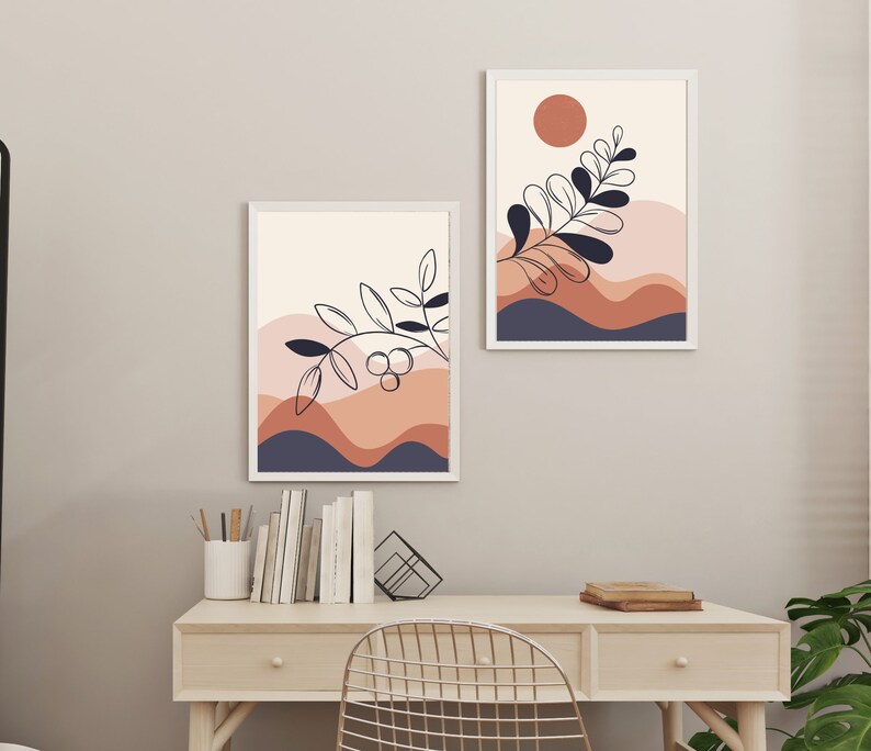 Boho Abstract Art Print Set | Botanical Bohemian Wall Decor | Modern ...
