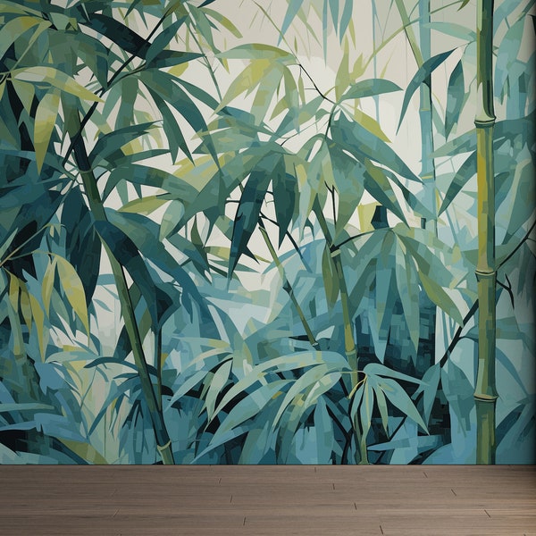 Bambus-Tapete, Natur-Wandgrafik, grüne Pflanzen, Bambus-Tapete zum Abziehen und Aufkleben, für Restaurant, hohe Bambusbäume, PW462
