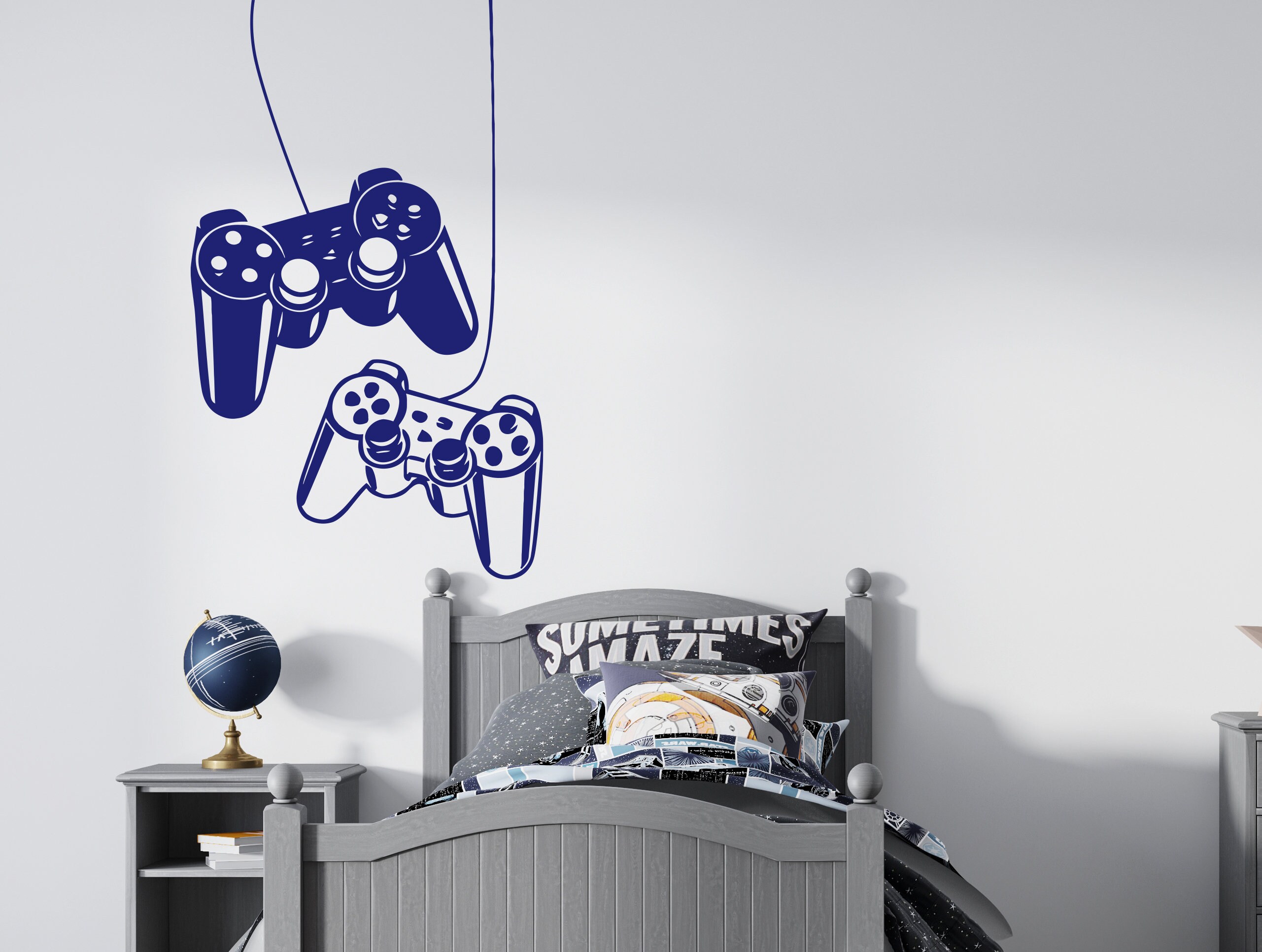 Vinyl Wall Decal Playroom Gamer Joystick Video Games Stickers Mural 22 in x  35 in gz242