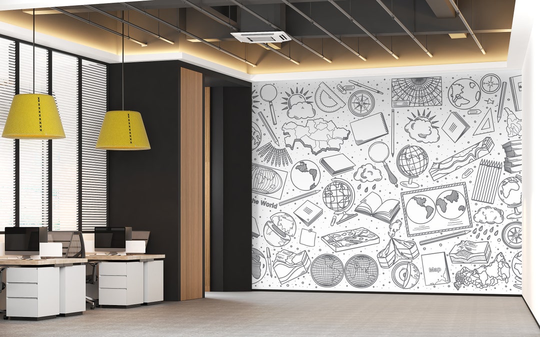 Global Sketch | Travel Map Mural Wallpaper | Educational Kids Wall ...