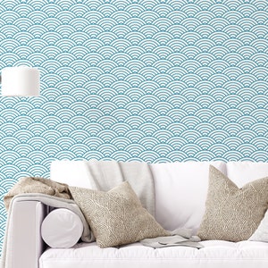 Blue Japanese Wave Pattern Peel and Stick Wallpaper Scandinavian Self Adhesive Removable Fabric Wallpaper PW77