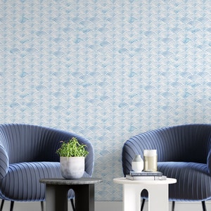 Papier peint bleu à motif de vagues japonaises, papier peint auto-adhésif scandinave en tissu PW78