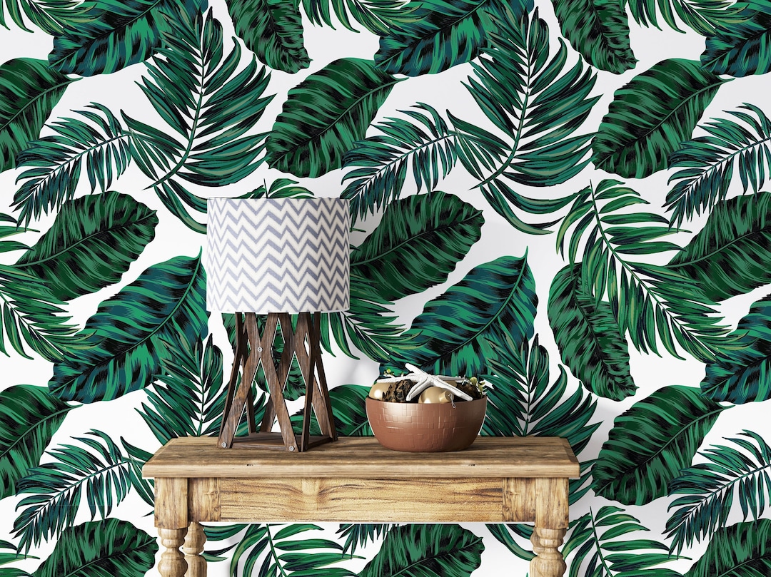 Palm Leaf Peel and Stick Wallpaper Green Jungle Leaves Self Etsy