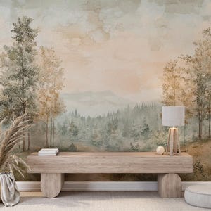 Amber Glade | Autumn Watercolor Forest Mural | Autumn Forest Mural | Watercolor Wallpaper | Luxe Nature Wall Art | Peel & Stick | V24