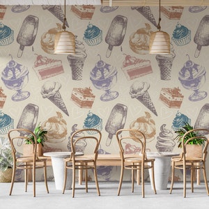 Sweets Wall Graphics Desserts Wallpaper Peel and Stick Wallpaper Cafe Bakery Restaurant Self Adhesive Removable Mural PW528