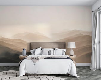 Sahara Veil Peaks | Neutral Desert Mountain Wall Mural | Beige Landscape Peel & Stick Wallpaper | D190