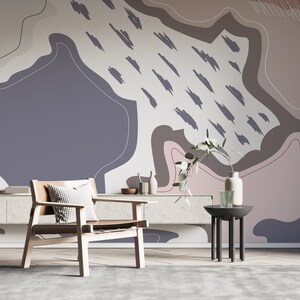Boho Abstract Peel and Stick Wallpaper Mural Blue and Brown Wall Mural Self Adhesive Removable Fabric Wallpaper PW9