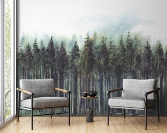 Pine Tree Forest Wall Mural | Lush Green Woodland Forest Peel and Stick Wallpaper PW733