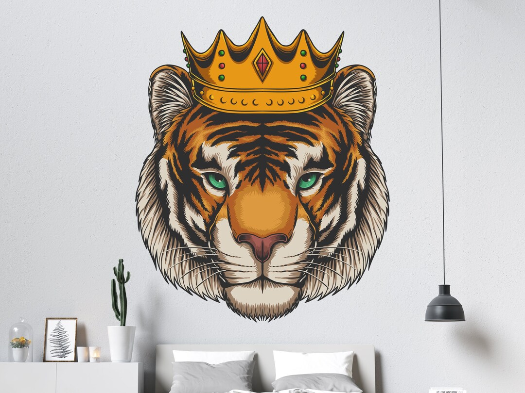 Crowned Tiger Head Vinyl Wall Decal | Fierce Jungle Removable Sticker ...