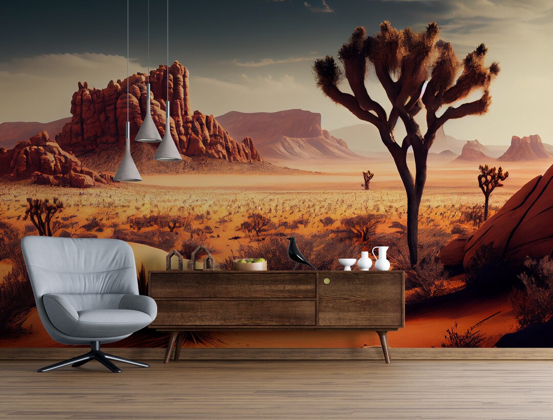 Desert Peel and Stick Wallpaper Cactus Wall Mural Self - Etsy