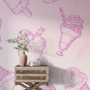 Ice Cream Wall Graphics Peel and Stick Wallpaper Ice Cream Cafe Restaurant Self Adhesive Removable Fabric Restaurant Mural PW37