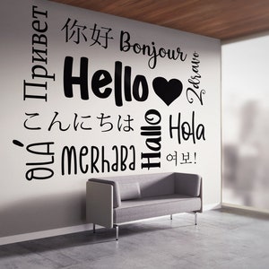 Hallo Wörter in verschiedenen Sprachen Aufkleber Büro Wand Dekor Hallo Schriftzug Aufkleber für Wände Cus205