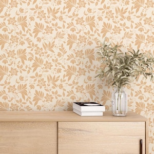 Beige Floral Wallpaper Peel and Stick Neutral Floral Pattern Self Adhesive Removable Wallpaper Bedroom Living Room Kitchen Nursery PW685