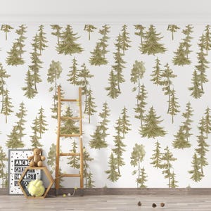 Pine Trees Forest Wall Mural Peel and Stick Wallpaper Nature Wallpaper Self Adhesive Removable Fabric  Forest Wallpaper PW734