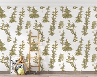 Pine Tree Forest Wall Mural | Scandinavian Evergreen Peel and Stick Nature Wallpaper PW734