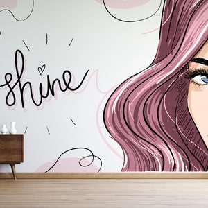 Woman Face Wallpaper Peel and Stick for Beauty Salon Self Adhesive Removable Fabric Spa Salon Mural Wallpaper PW586