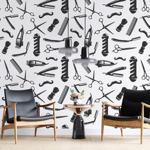 Barber Shop Wallpaper for Salon Peel and Stick Self Adhesive Removable Barber Shop Wall Graphics Hair Cuts Vintage Wallpaper PW576
