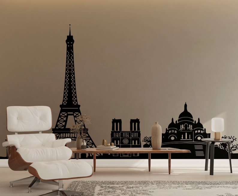 Paris Wall Decal Paris Skyline Wall Sticker Eiffel Tower Etsy