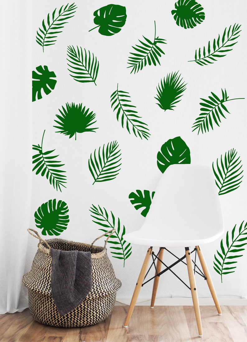 Tropical Leaves Wall Decal Set of 36 Palm Trees Sticker Etsy
