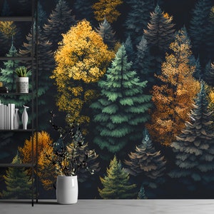 Pine Trees Forest Wall Mural Peel and Stick Wallpaper Nature Wallpaper Self Adhesive Removable Fabric  Forest Wallpaper PW276
