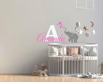 Personalized Name Wall Decal | Elephant Wall Decal | Custom Name Wall Decal | Decal for Nursery c11