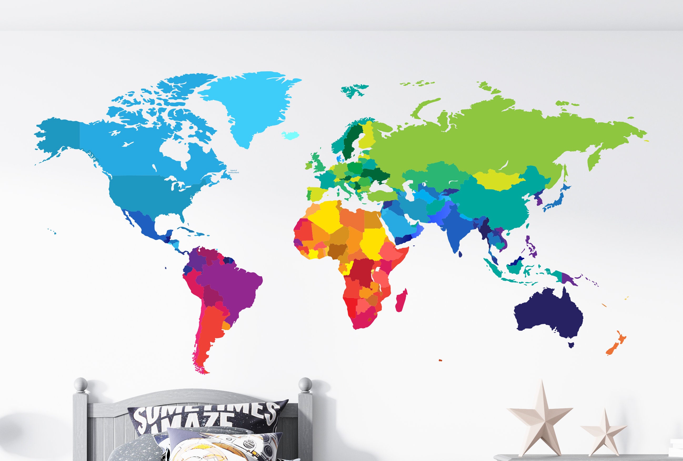 Colorful World Map Vinyl Wall Decal | Removable Sticker Decor ...