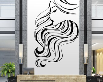 Woman Long Hair Salon Wall Decal: Hair Stylist Decor 2445