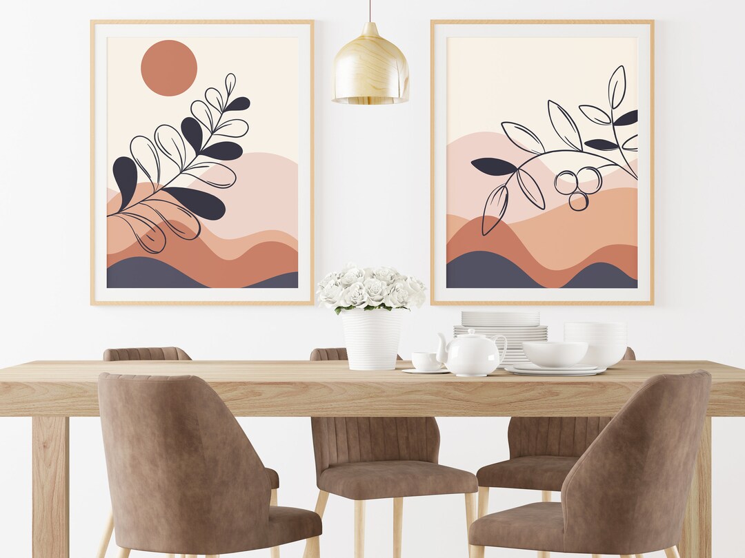 Boho Abstract Art Print Set | Botanical Bohemian Wall Decor | Modern ...