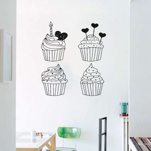 Muffins,Cupcakes,Cake, Sweets, Cafe, Dessert, Waffle,Fast food,Food,Pastry, Wall Decal Window Sticker Handmade 1190