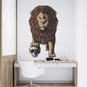 Calcomanía de pared con cabeza de león / Adhesivo de pared de león a todo color / Decoración de pared de león TGC25