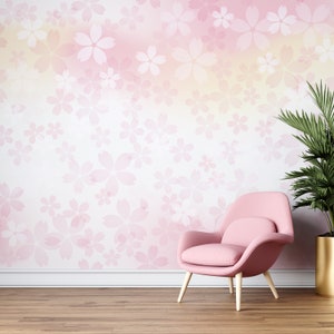 Watercolor Pink Floral Wallpaper Peel and Stick Pink Nursery Wall Decor Self Adhesive Removable Fabric Wallpaper PW31