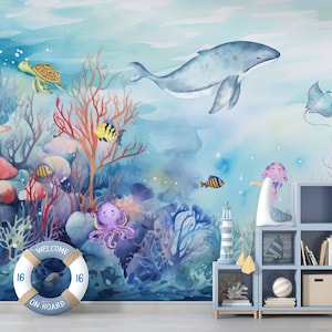 Under the Sea Wallpaper Peel and Stick Turtle Ocean Self Adhesive Mural Removable Fabric 3D Wallpaper PW348
