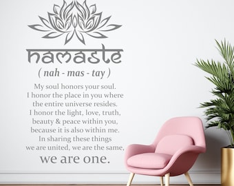 Lotus Flower Namaste Vinyl Wall Decal - Spiritual Wall Art Zen ...
