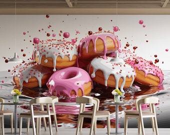 Donut-Wandgrafiken, Desserts, Donuts, Tapete zum Abziehen und Aufkleben, Desserts, Süßigkeiten, Tapete, Café, Bäckerei, Restaurant, abnehmbare Tapete, PW551