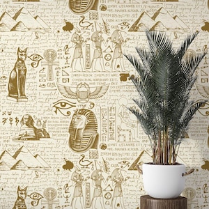 Ancient Egypt Peel and Stick Wallpaper Egyptian Wall Mural Self Adhesive Removable Egyptian Gods Wallpaper PW760