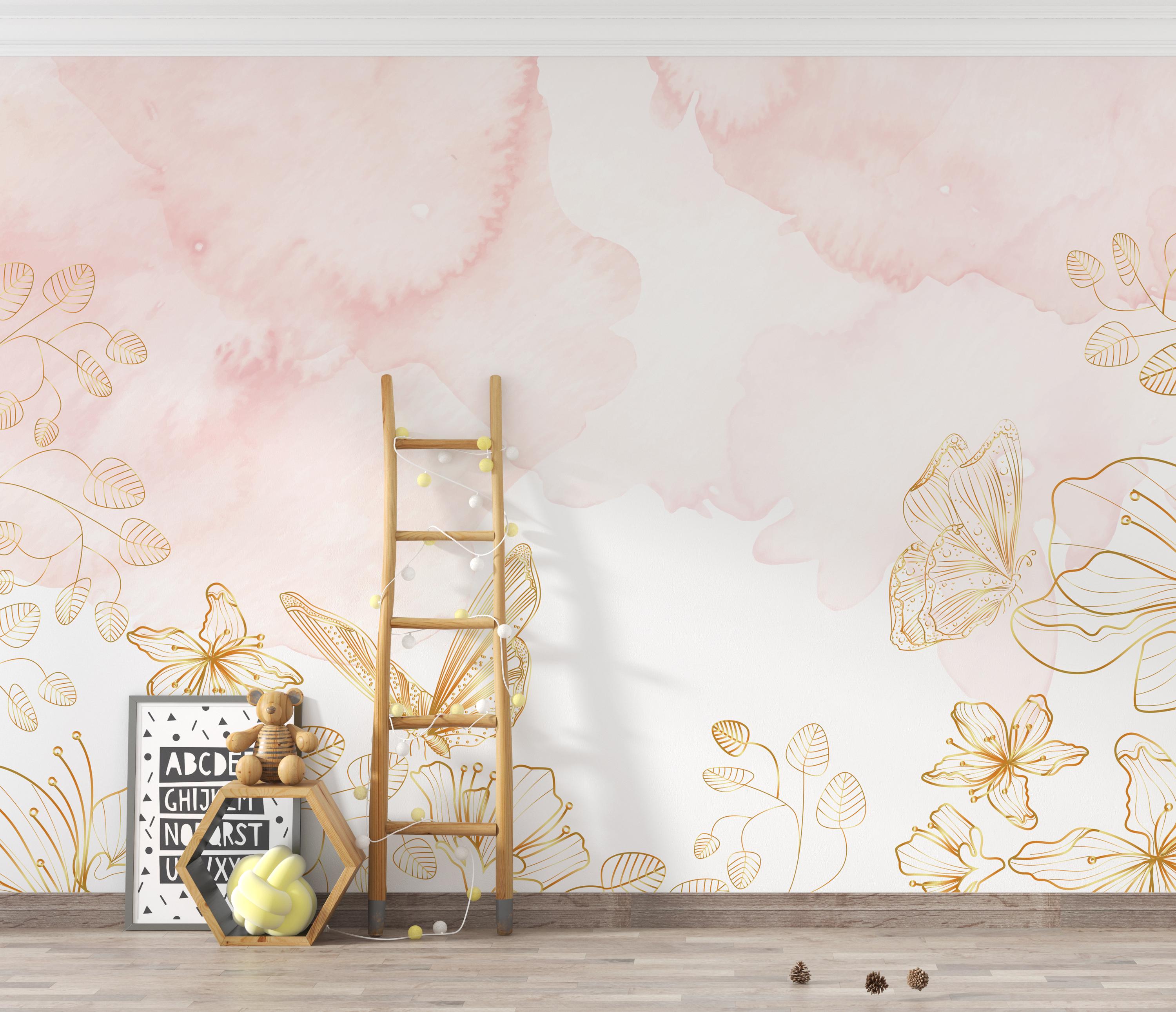 Pink Butterfly Peel and Stick Wallpaper, Removable Whimsical Wall Decor ...