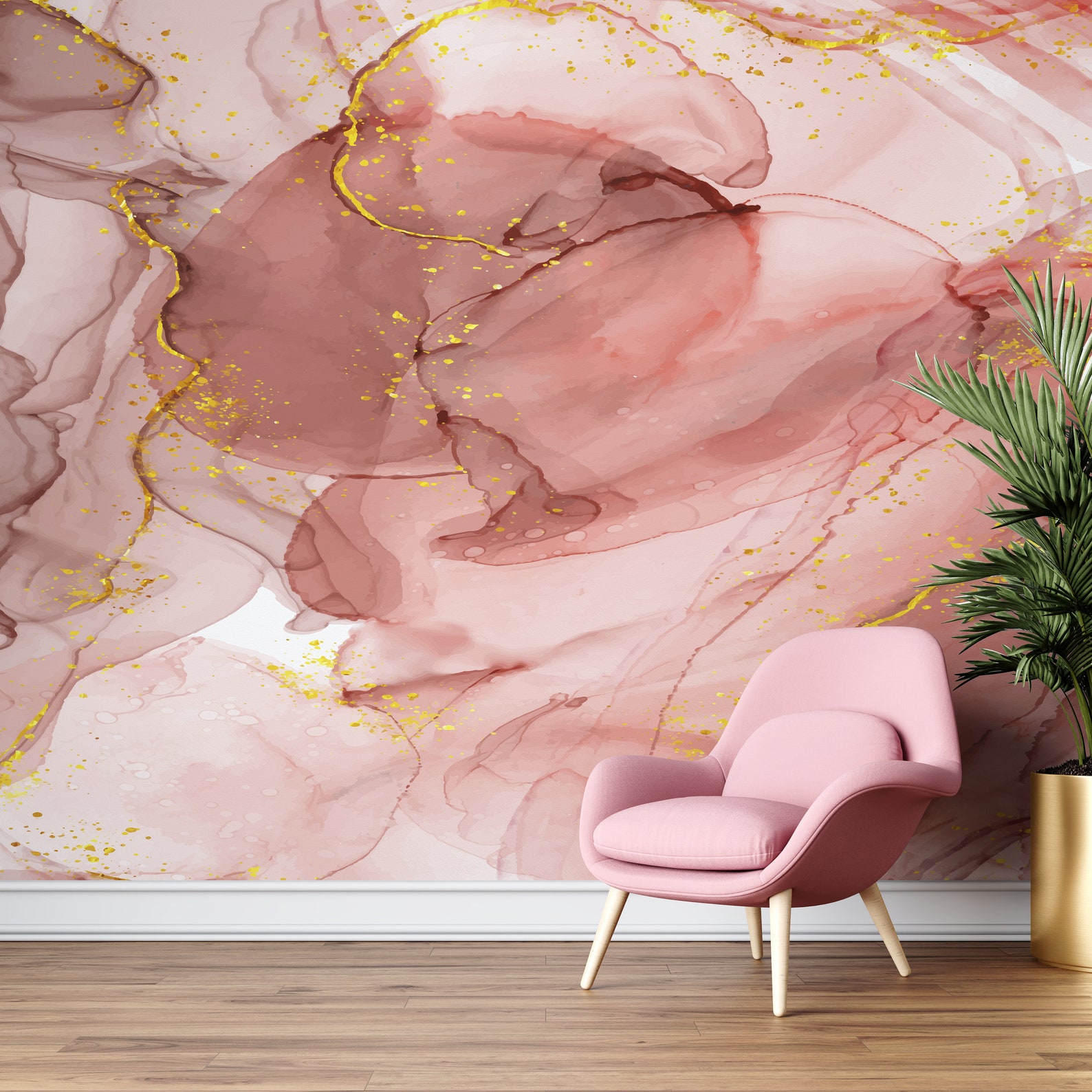 Marble Peel and Stick Wallpaper Pink Brown Wall Mural Self Etsy