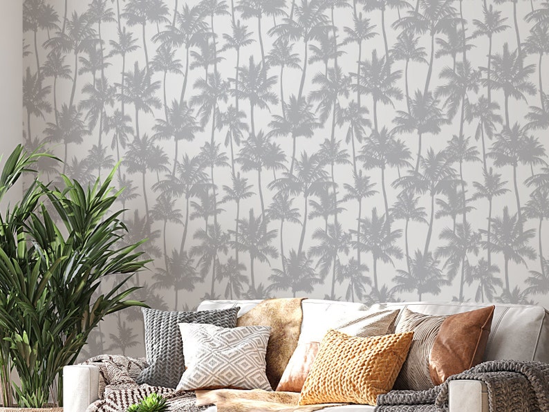 Palm Tree Peel and Stick Wallpaper Gray Self Adhesive - Etsy