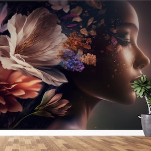 Woman Peel and Stick Wallpaper for Beauty Salon Self Adhesive Removable Fabric Beautiful Woman Salon Mural Bright Colors Wallpaper PW267