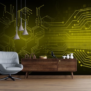 Circuit Wallpaper Technology Wall Graphics Peel and Stick Wallpaper Office Self Adhesive Removable Mural PW324