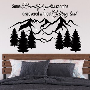 Nature Camping  Mountains Wall Decal | Mountain Travel Wall Sticker | Pine Trees Mountains Wall Decal | Adventure Wall Decor MNT24